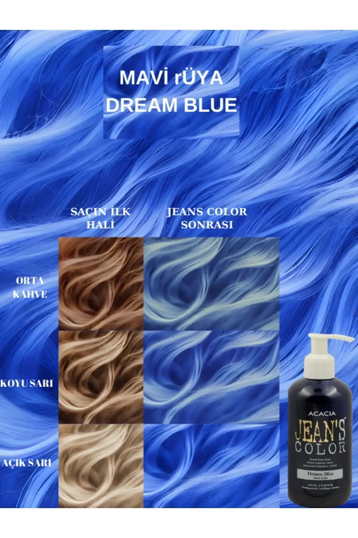Acacia Jean's Color Amonyaksız Renkli Saç Boyası Mavi Rüya: Doğal ve Güvenli Geçici Renk Seçeneği