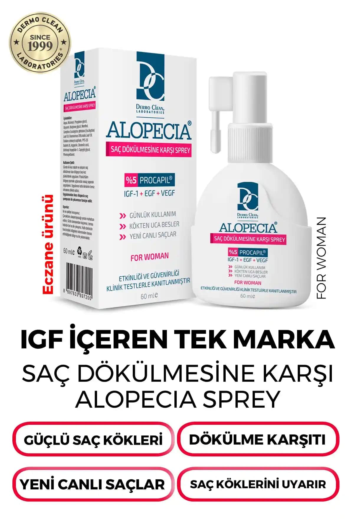 Alopecia Kadın Procapil ve IGF İçerikli Saç Spreyi: Saç Dökülmesine Karşı Güçlü ve Hacimli Çözüm