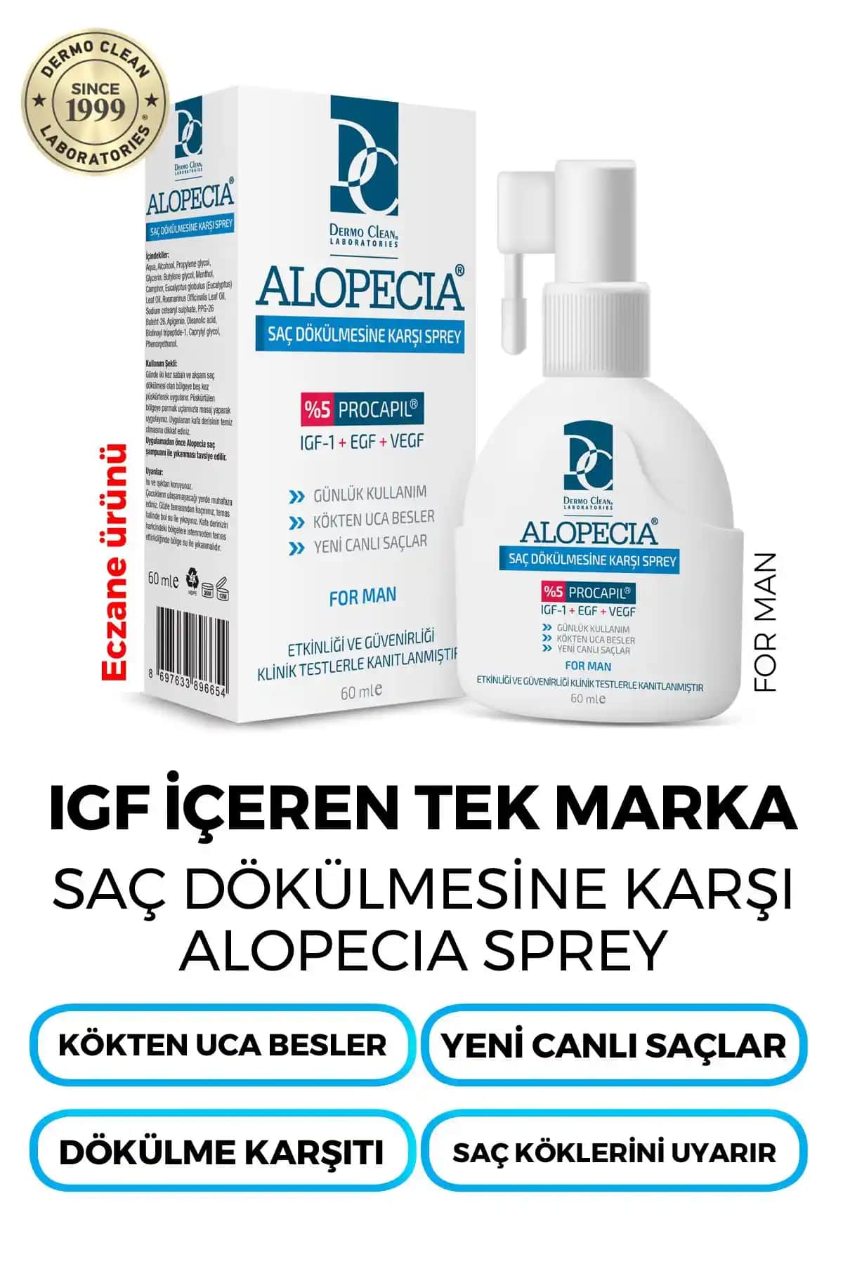 Alopecia Procapil ve IGF İçerikli Erkek Saç Spreyi ile Saç Dökülmesine Karşı Güçlü Çözüm