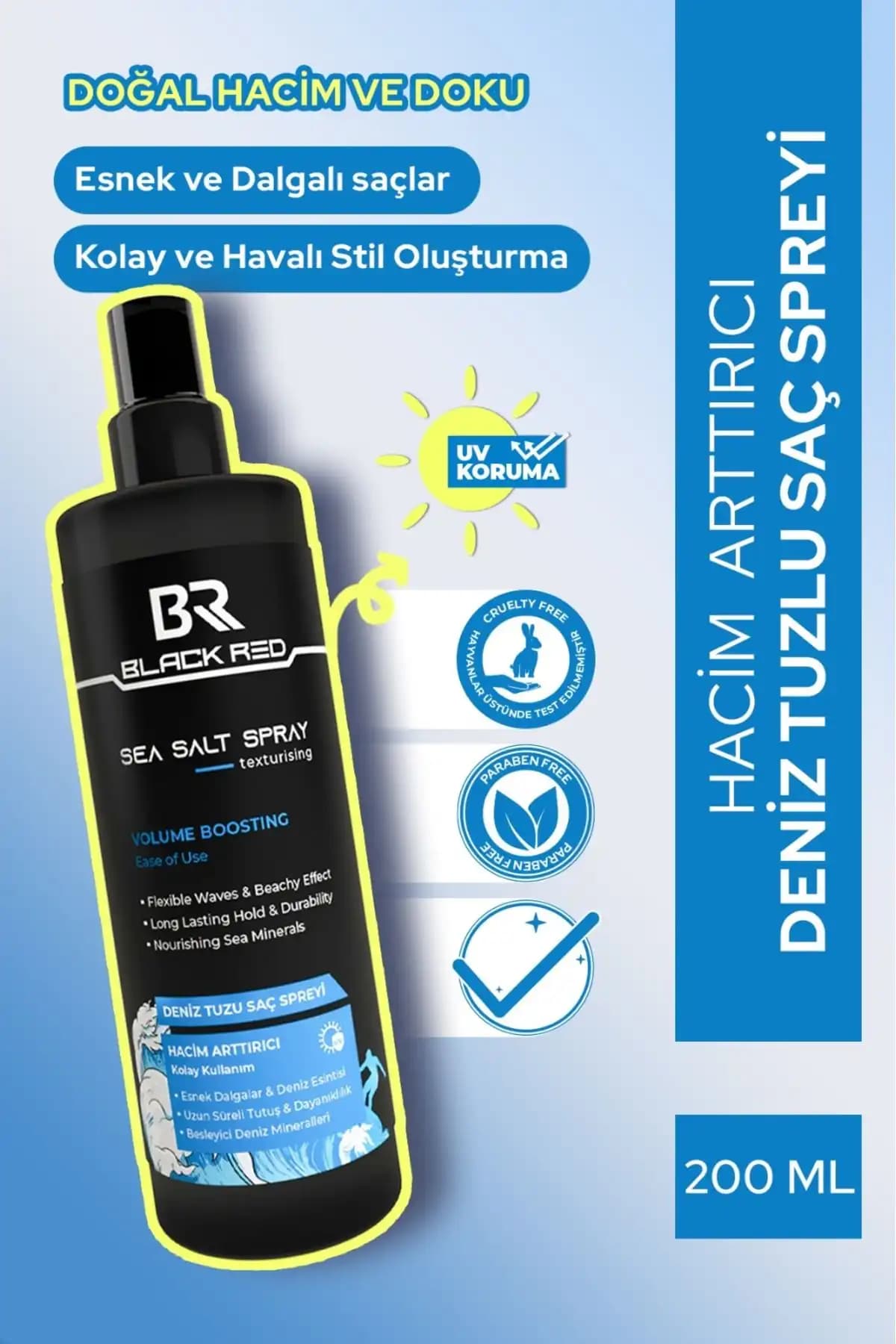 Black Red Saç Deniz Tuzu Spreyi ile Doğal Hacim ve Koruma Sağlayan Saç Bakım Ürünü