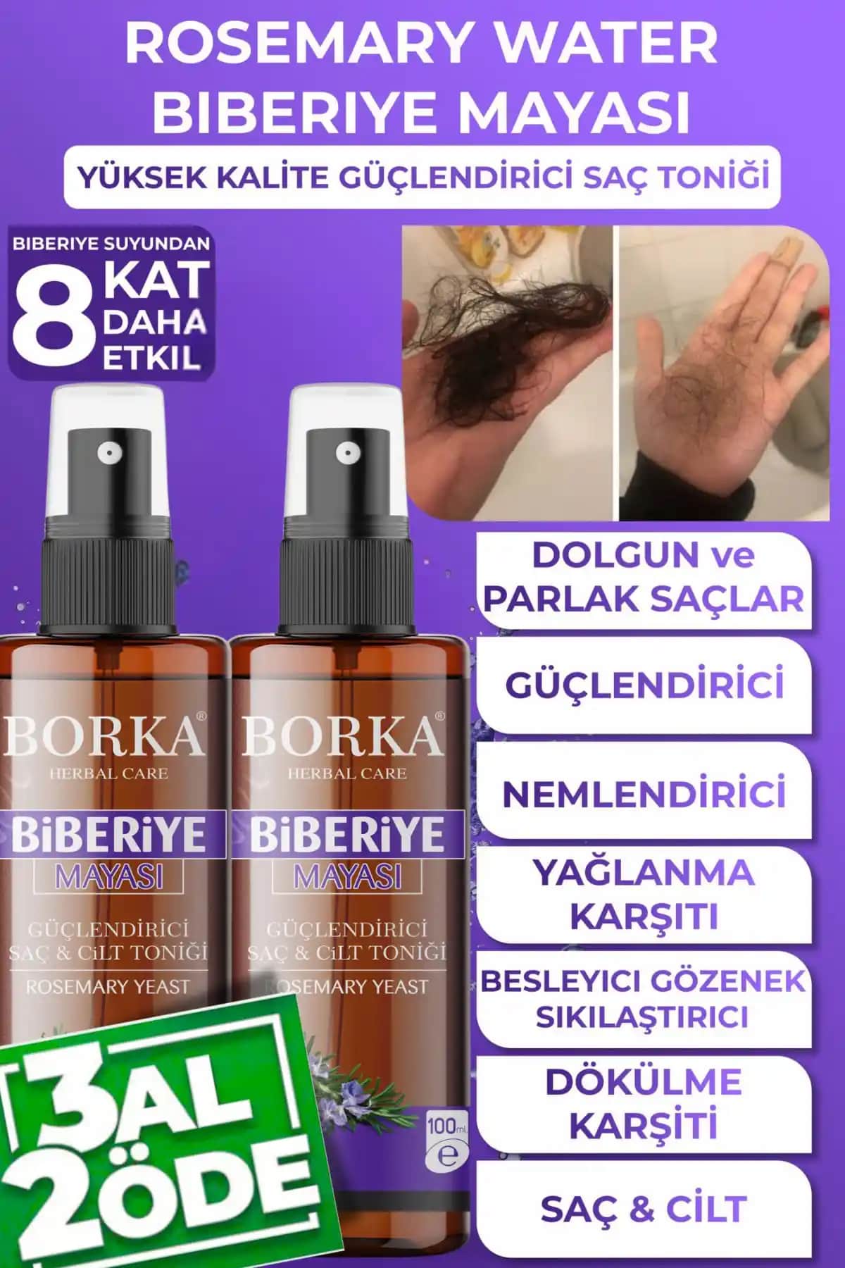 BORKA Biberiye Mayası Suyu ve Yağı ile Doğal Saç Güçlendirme ve Sağlıklı Görünüm