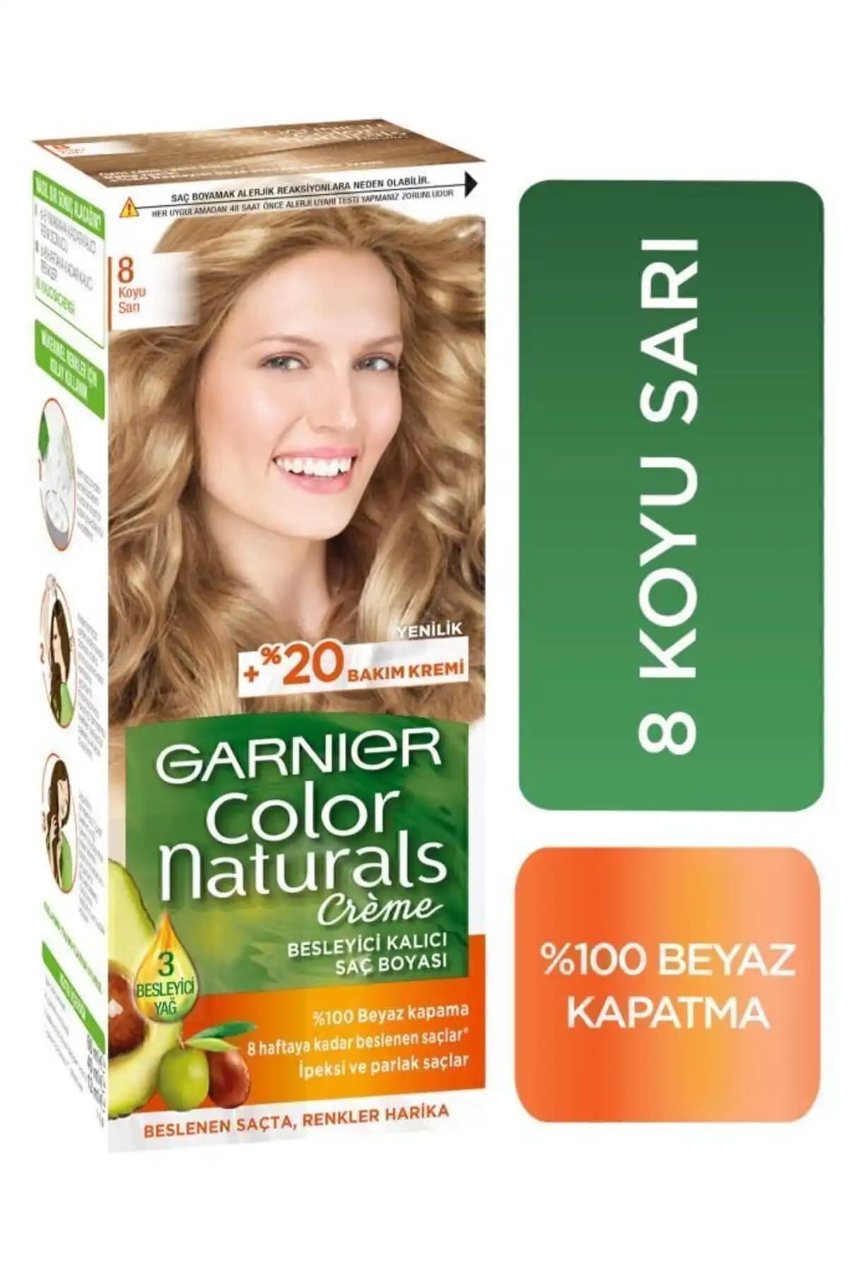 Garnier Color Naturals 8 Koyu Sarı Saç Boyası ile doğal ve kalıcı renk seçeneği