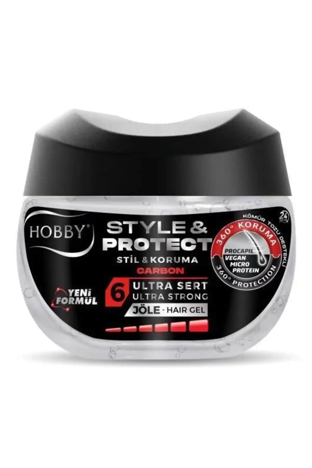 Hobby Style Protect Carbon Ultra Sert Tutuş Saç Jölesi 400 ml Güçlü Tutucu ve Hacim Artırıcı