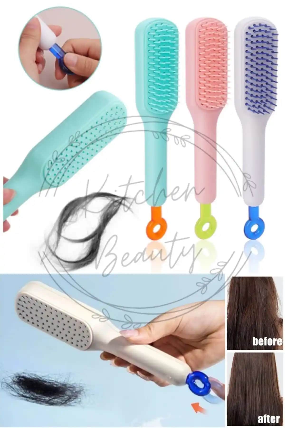 Kitchen Beauty Kendi Kendini Temizleyen Otomatik Tuşlu Saç Tarağı ile Pratik ve Hijyenik Saç Bakımı