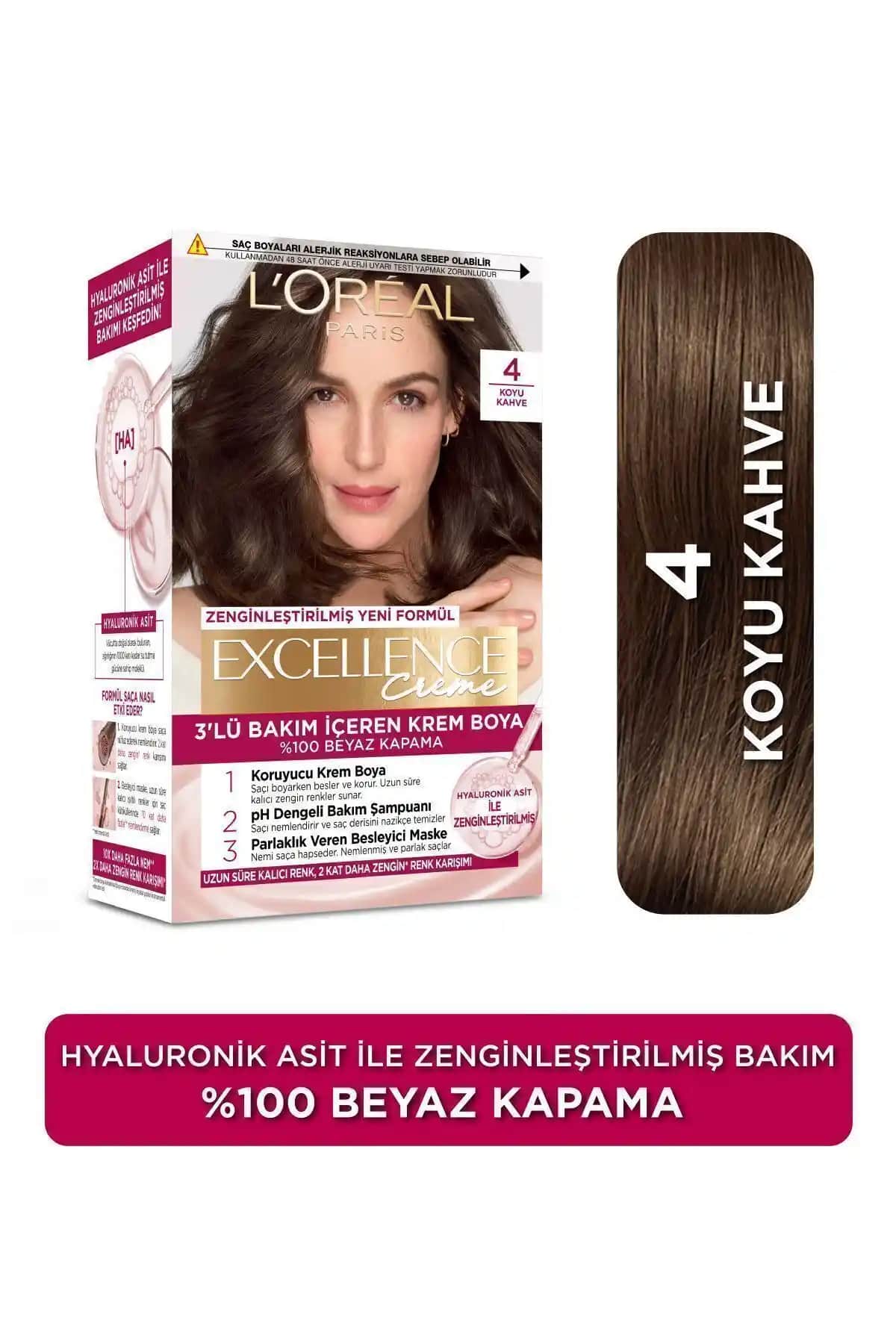 L'Oréal Paris Excellence Creme 4 Kahve Saç Boyası Renkli ve Kalıcı Saç Boyama Çözümü