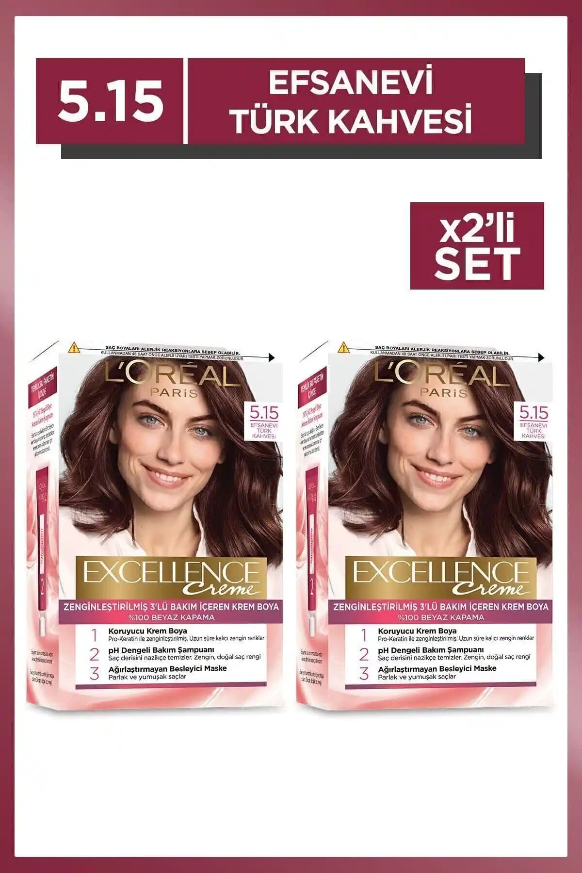L'Oreal Paris Excellence Creme 5.15 Türk Kahvesi Saç Boyası Kalıcı ve Doğal Renk