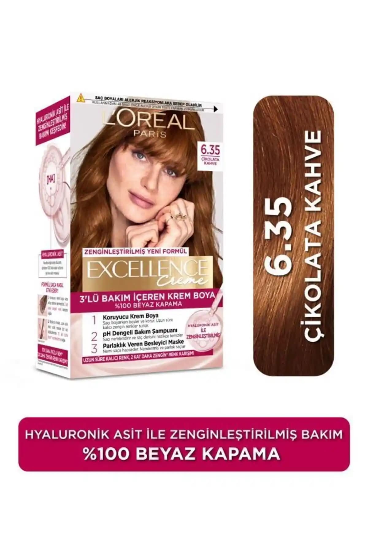 L'Oreal Paris Excellence Creme 6.35 Çikolata Kahve Saç Boyası Kalıcı ve Güvenilir Renk Sağlar
