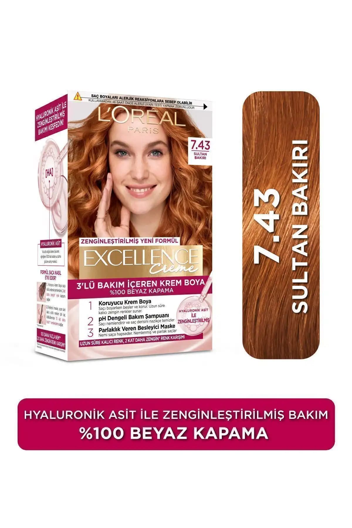 L'Oreal Paris Excellence Creme 7.43 Sultan Bakır Saç Boyası: Renk ve Bakım Özellikleri