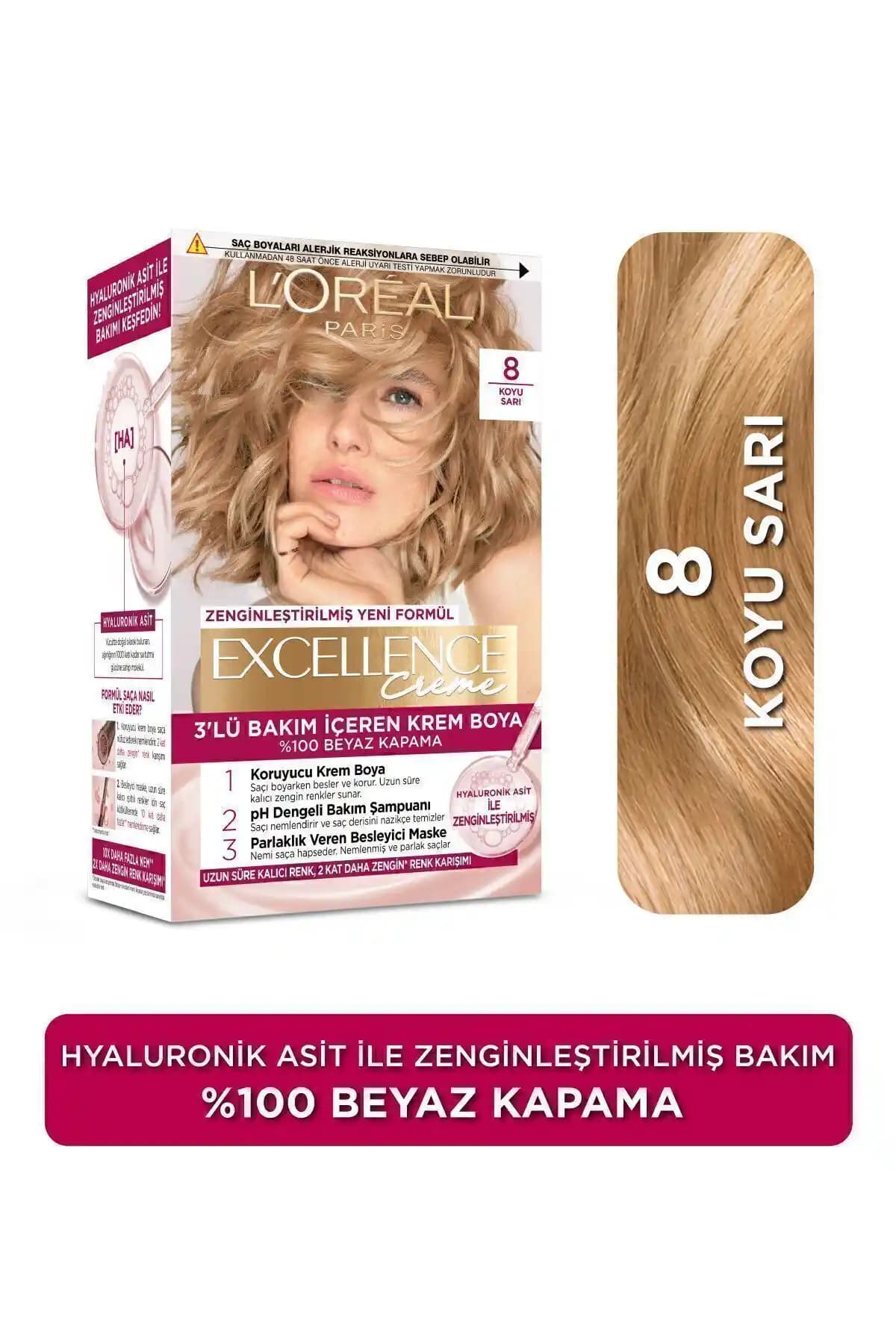 L'Oréal Paris Excellence Creme 8 Koyu Sarı Saç Boyası: Kalıcı ve Bakımlı Renk Seçeneği