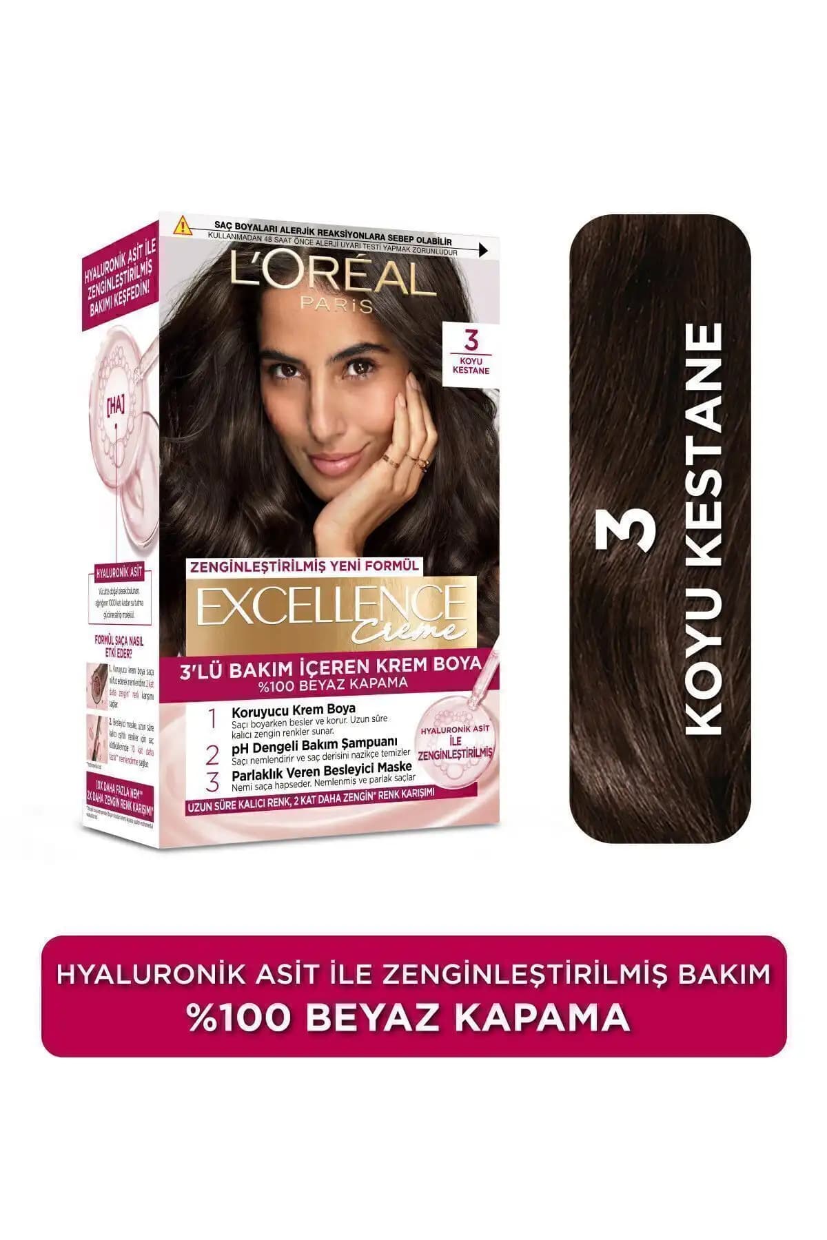 L'Oreal Paris Excellence Creme Koyu Kestane Saç Boyası Güçlendiren ve Uzun Süre Kalıcı Renk