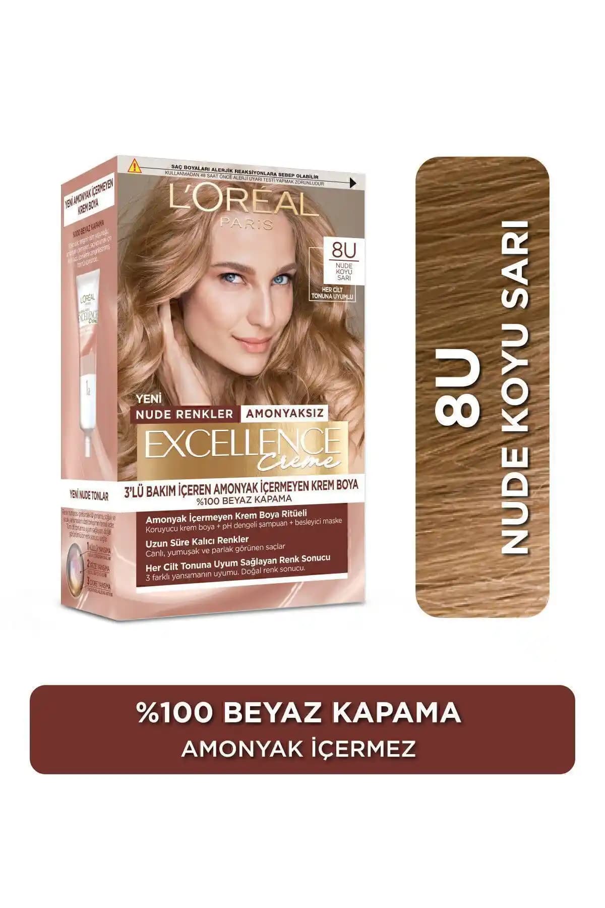 L'Oréal Paris Excellence Creme Nude 8u Koyu Sarı Saç Boyası Doğal ve Parlak Sonuçlar
