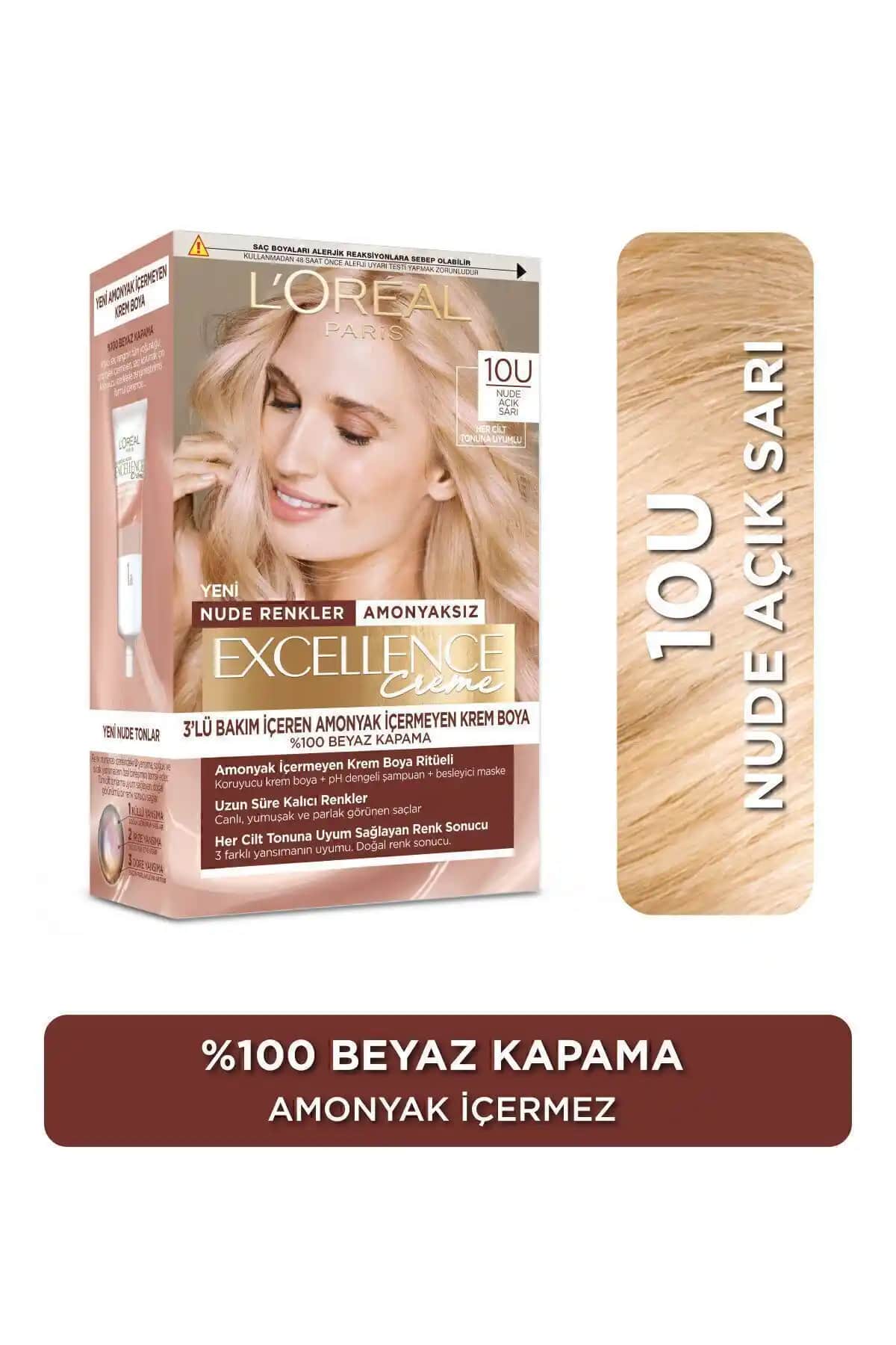 L'Oréal Paris Excellence Creme Nude Saç Boyası 10u Açık Sarı Doğal ve Parlak Görünüm İçin