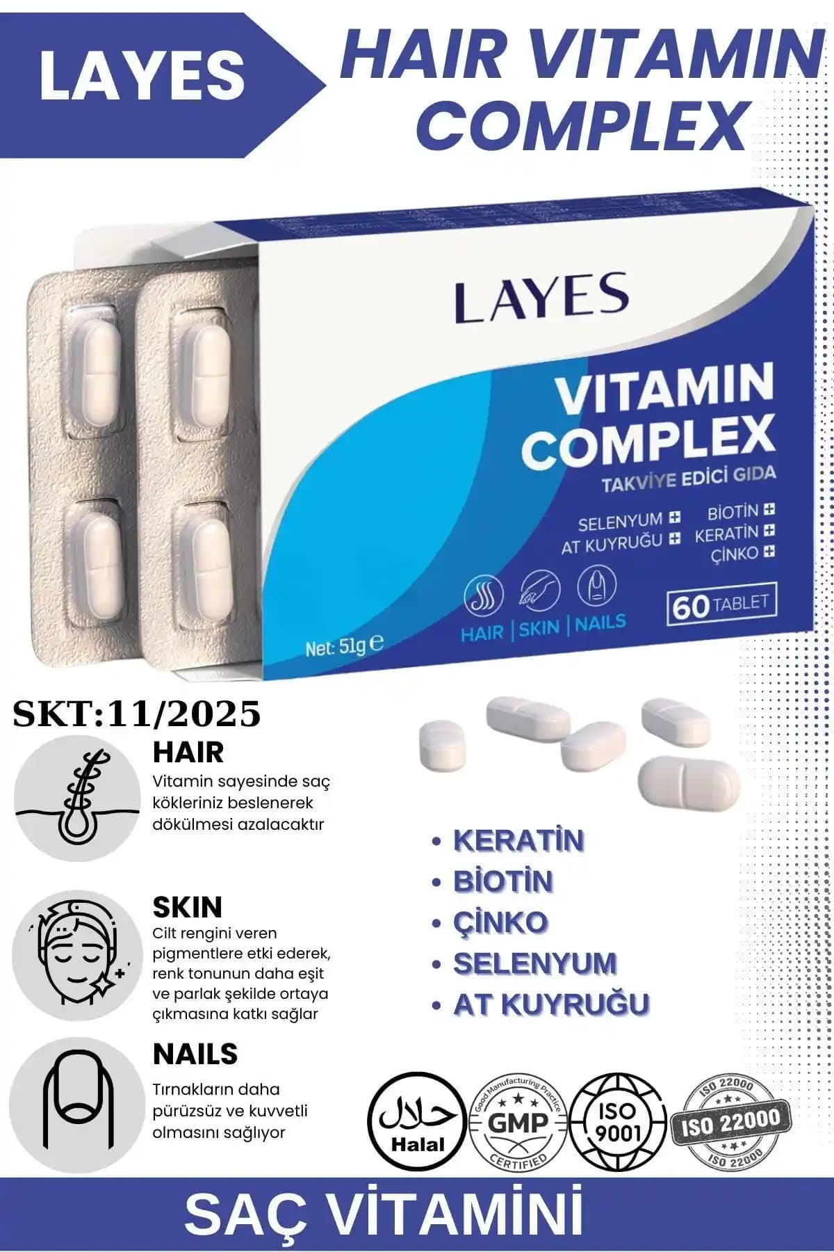 Layes Hair Vitamin Kompleksi: Saç Sağlığını Destekleyen Doğal Formülasyon