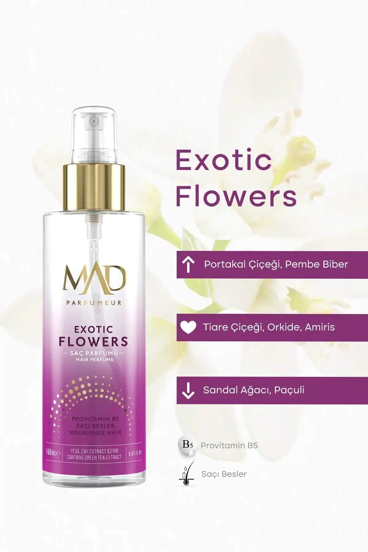 Mad Exotic Flowers Saç Parfümü 160 ML ile Kalıcı ve Ferah Çiçeksi Koku Deneyimi