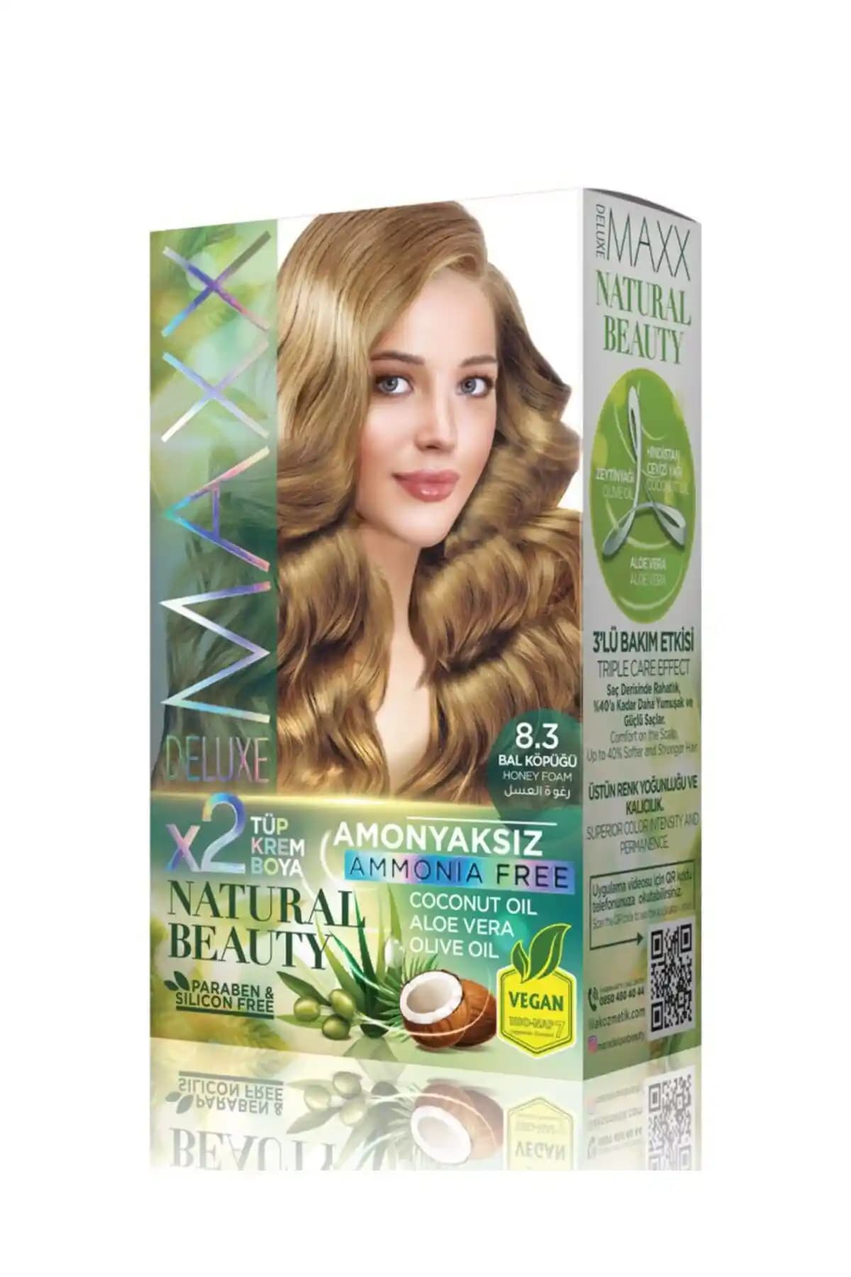 MAXX DELUXE 8.3 Bal Köpüğü Amonyaksız Set Boya Türkiye Menşeli Organik Saç Boyası
