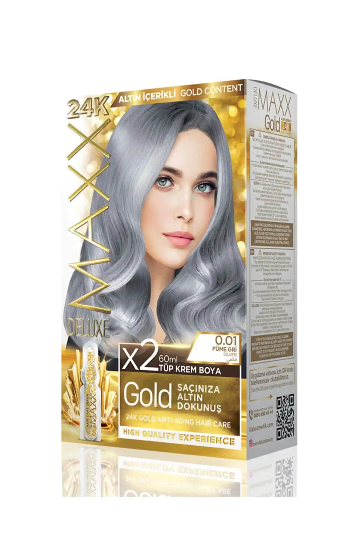 MAXX DELUXE Golden 0.01 Füme Gri Saç Boyası 24K Altın İçeriğiyle Uzun Süre Kalıcı