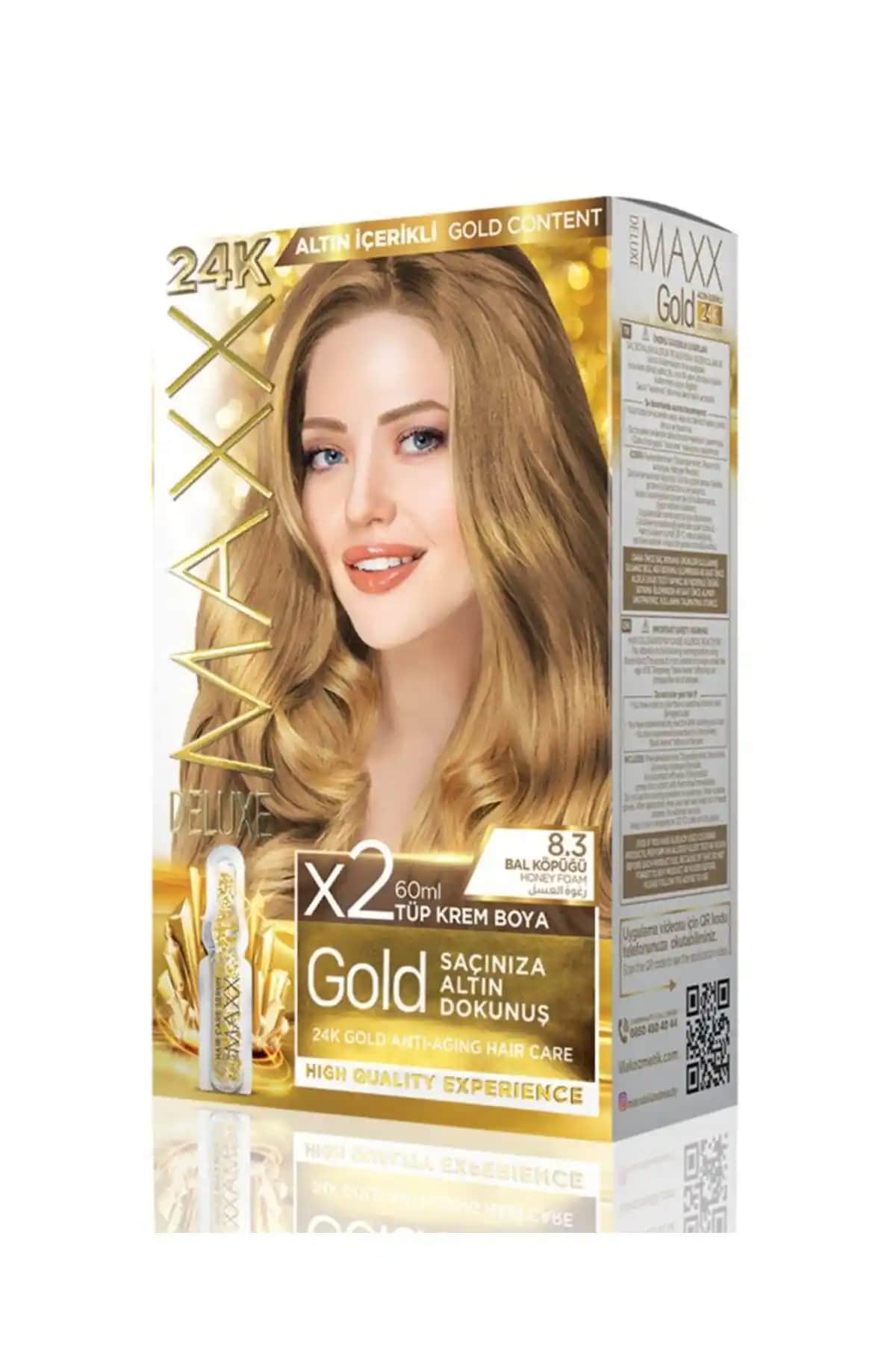 MAXX DELUXE Golden 8.3 Bal Köpüğü 24k Altın İçerikli Saç Boyası ve Bakım Seti