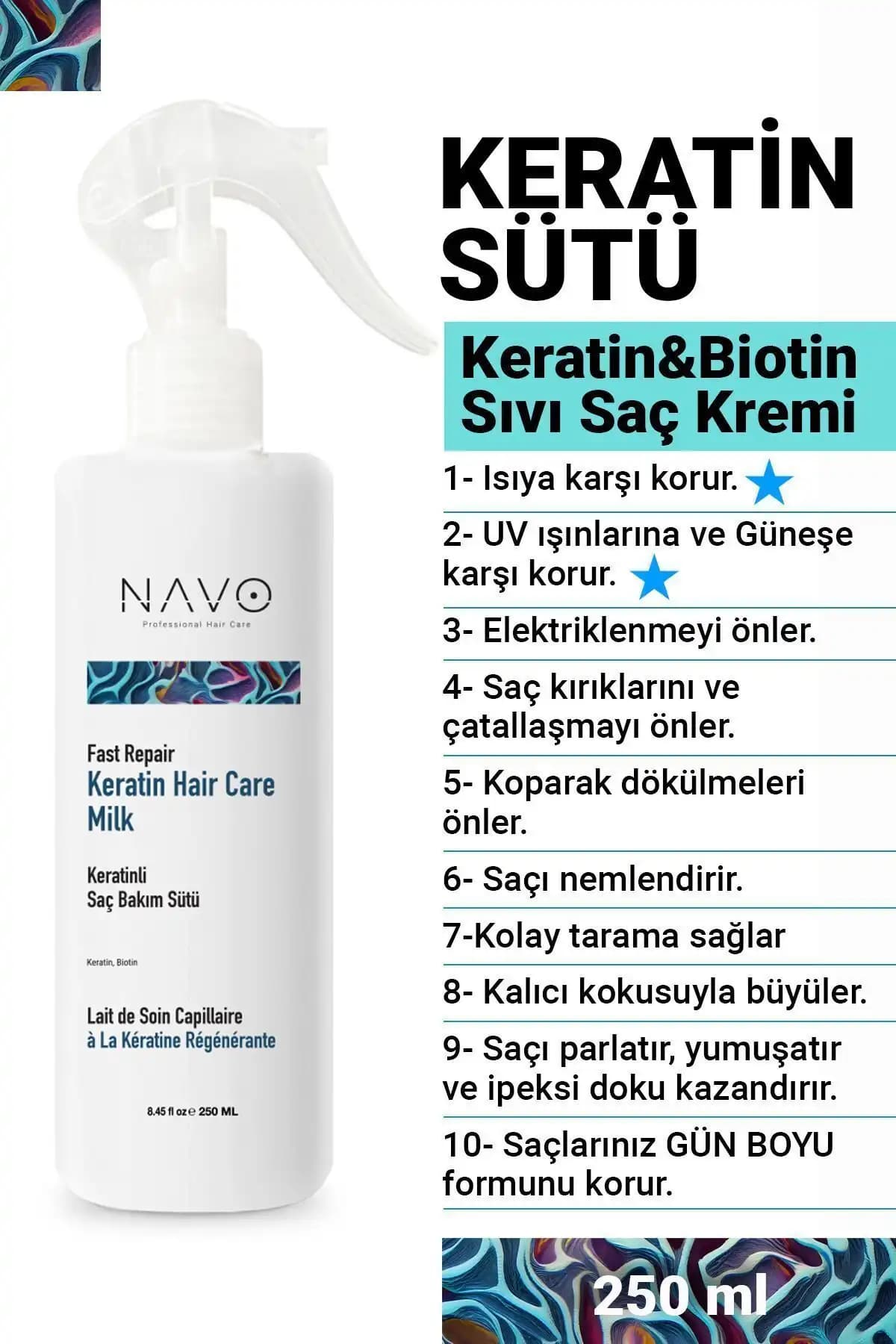 Navo Professional Hair Care Keratin Biotin Hızlı Onarıcı ve Dökülme Önleyici Saç Bakım Sütü 250 ml