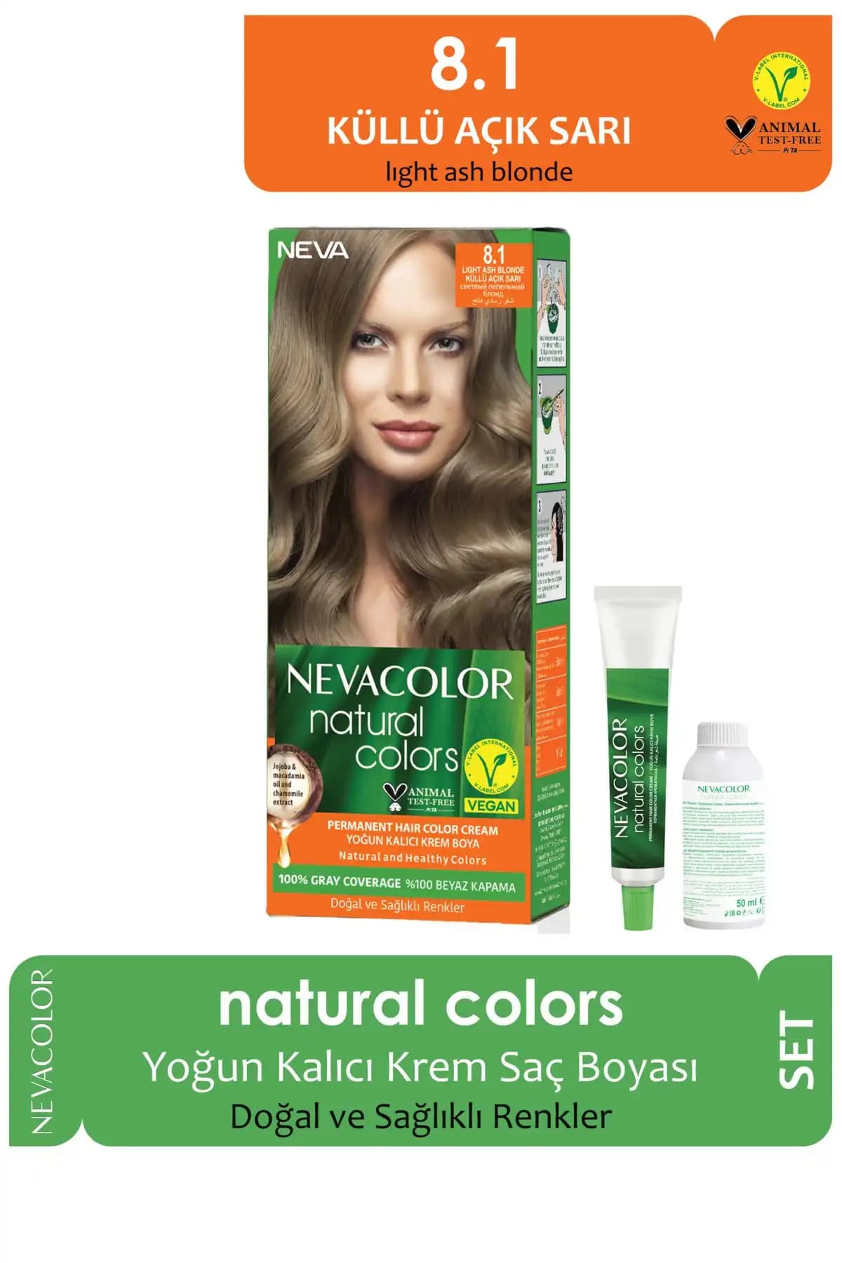 Neva Color Saç Boyası Seti 8.1 Küllü Açık Sarı Kalıcı ve Doğal Renk Seçeneği