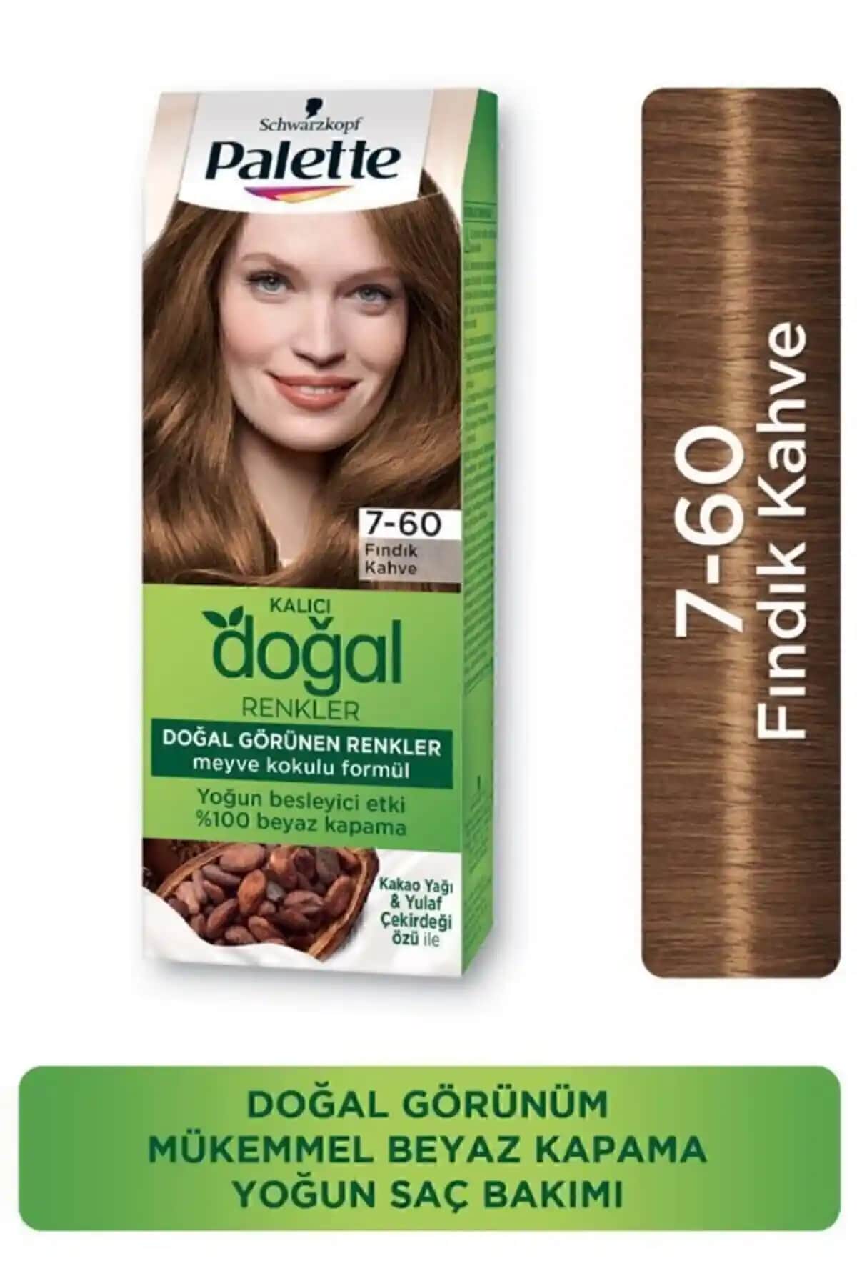 Palette Kalıcı Doğal Renkler Saç Boyası 7-60 Fındık Kahve ile güvenli ve parlak sonuçlar