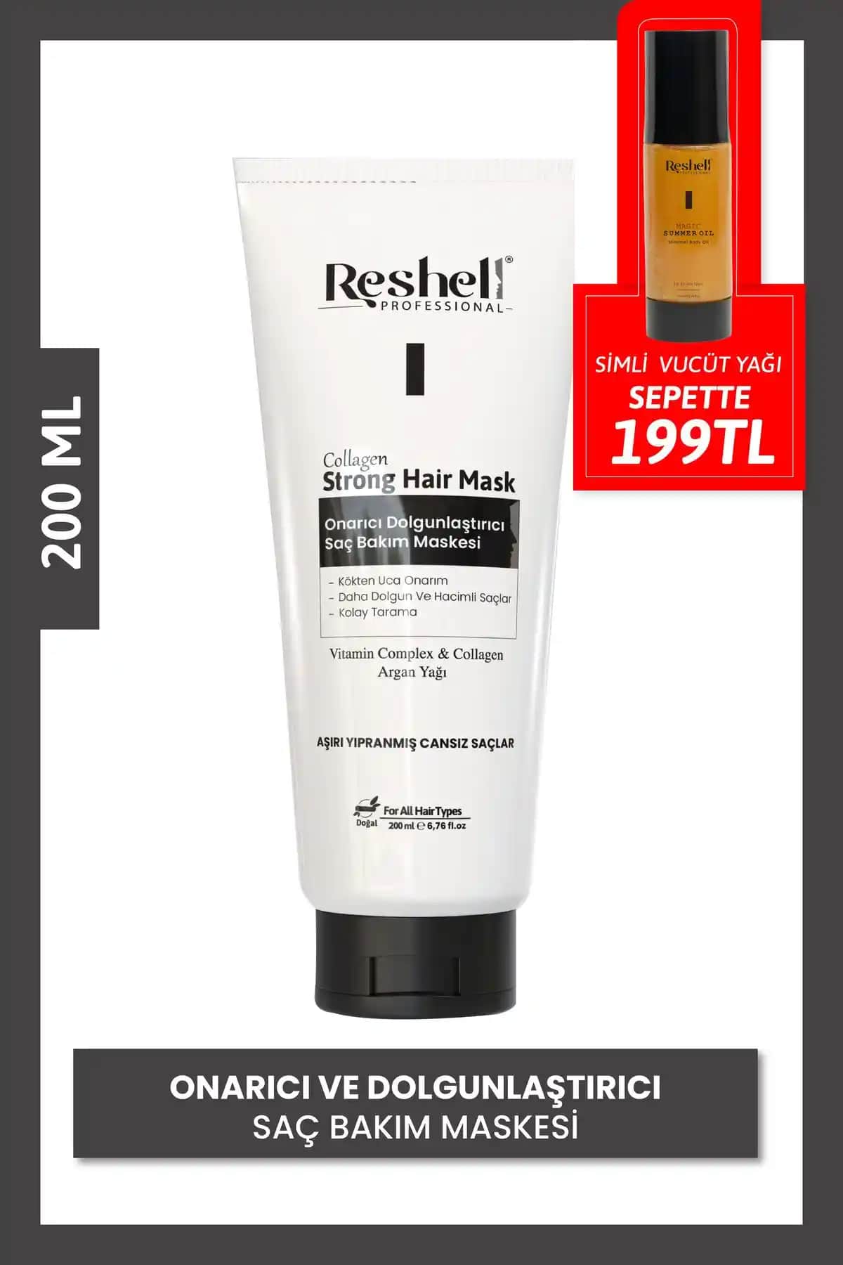 Reshell Kuru Yıpranmış Boyalı Saçlar İçin Onarıcı ve Besleyici Argan Yağlı Kolajen Maskesi