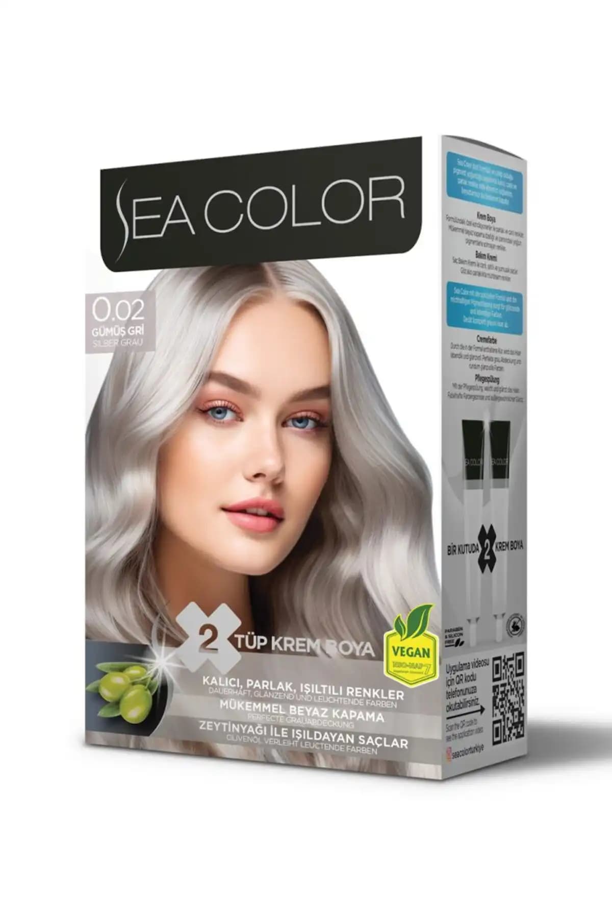 Sea Color 0/02 Gümüş Gri Set Boya: Şık ve Dayanıklı Yarı Kalıcı Renk Seçeneği