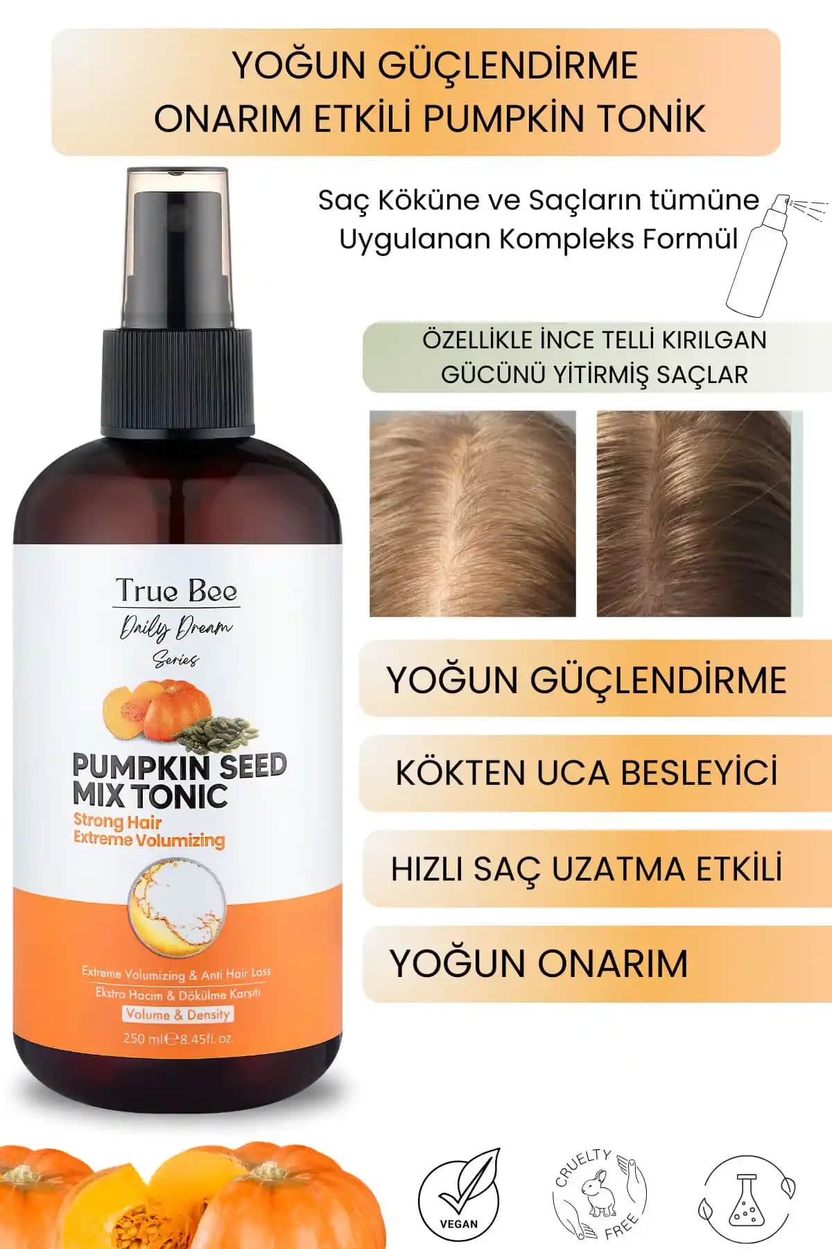 True Bee Daily Dream Serisi Pumpkin Tonik ile Saçlarınızı Güçlendirin ve Sağlıklı Görünüm Kazanın