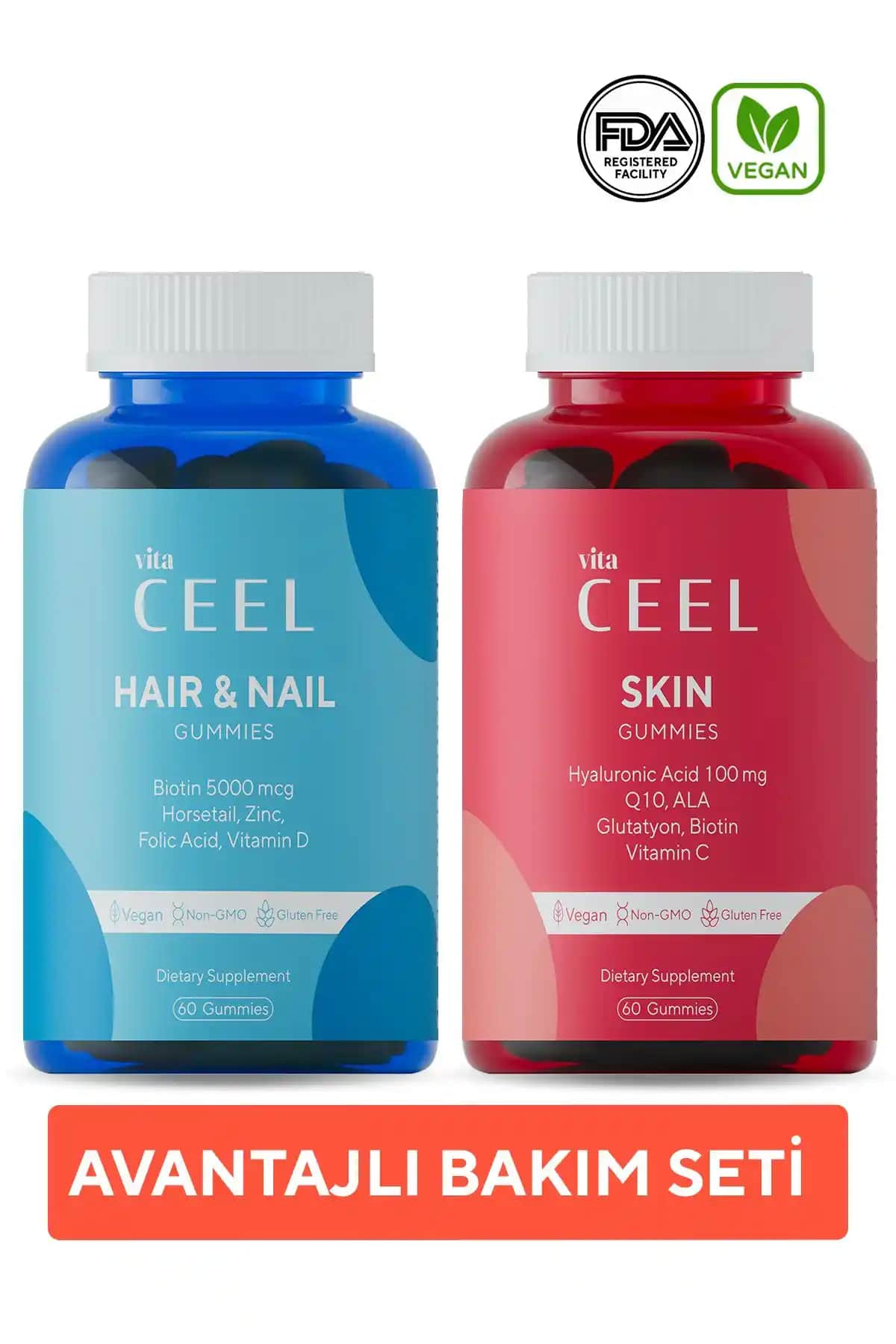Vita Ceel 2'li Cilt ve Saç Tırnak Gummy Vegan Vitaminleri Sağlıklı Güzellik İçin
