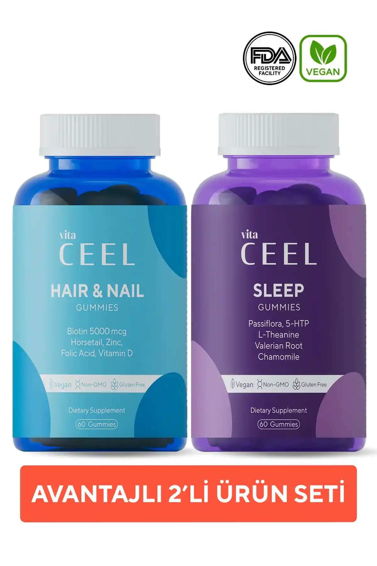 Vita Ceel 2'li Gummy Vitaminler: Doğal ve Çok Yönlü Saç, Tırnak ve Uyku Takviyesi