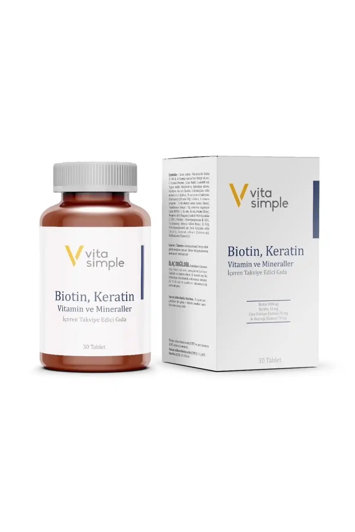 VitaSimple Biotin Keratin Vitamin ve Mineral Takviyesi Saç ve Tırnak Sağlığını Destekler
