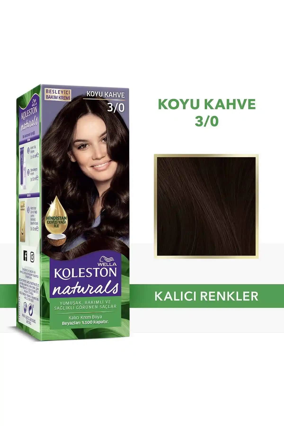 Wella Koleston Naturals Koyu Kahve Saç Boyası 3/0 Kalıcı ve Doğal Renk Seçeneği