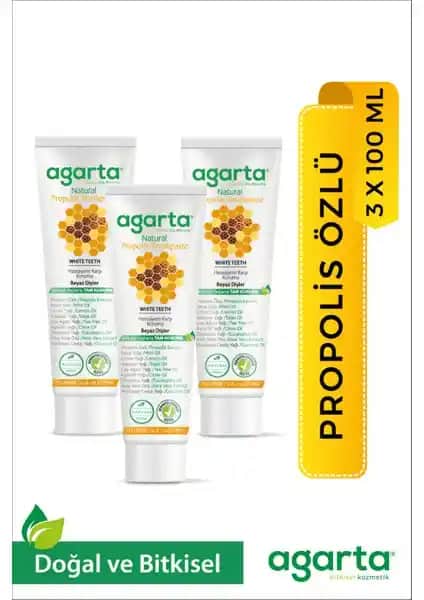 Agarta 3 Adet Florürsüz Propolis Doğal Diş Macunu ile Sağlıklı Gülüşler İçin Güçlü Ağız Bakımı