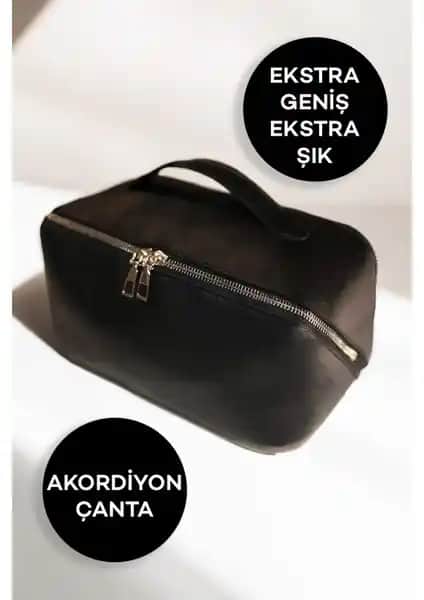 Alexander Hud Siyah Vegan Deri Makyaj Çantası: Şık ve Dayanıklı Organizer