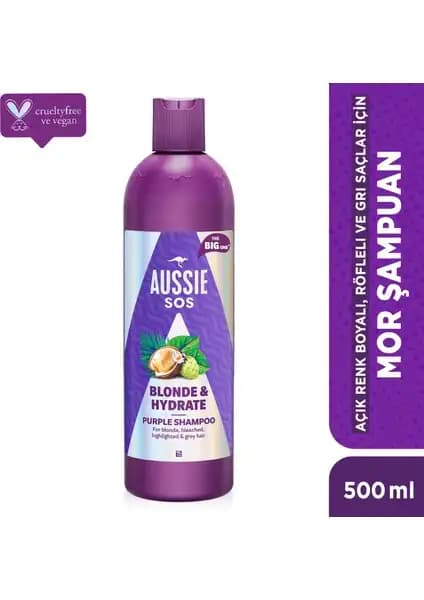 Aussie SOS Blonde & Hydrate Mor Şampuan ile Açık ve Gri Saçlar İçin Etkili Bakım Çözümü