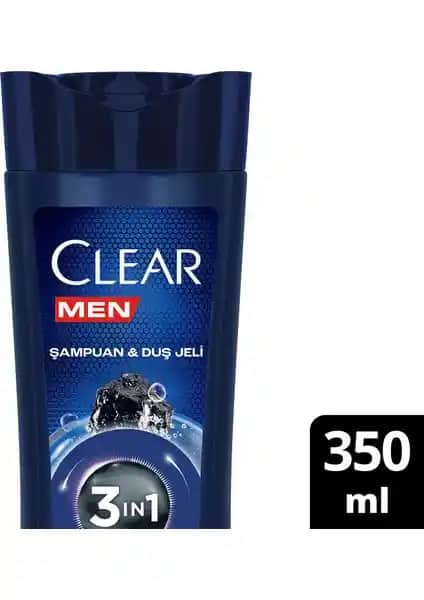 Clear Men 3 in 1 Şampuan ve Duş Jeli Kömür ile Çok Yönlü Erkek Bakımı