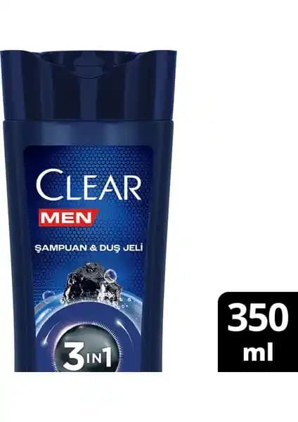 Clear Men 3 in 1 Şampuan ve Duş Jeli Kömür ile Çok Yönlü Erkek Bakımı