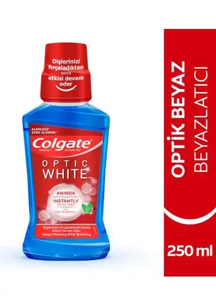 Colgate Optik Beyaz Ağız Bakım Suyu 250 ml ile Güçlü ve Güvenilir Diş Beyazlatma Çözümü