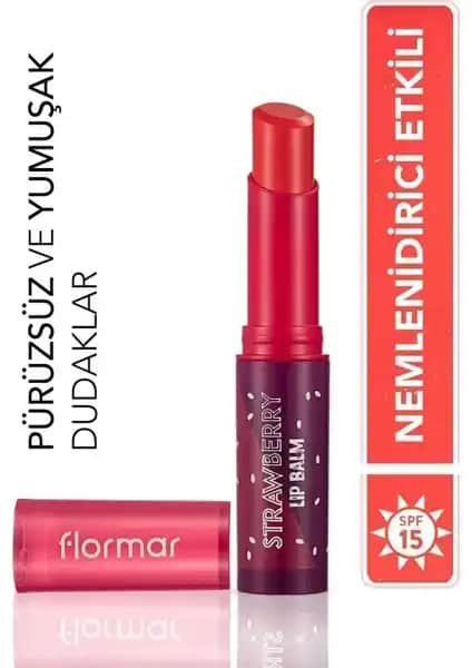 Flormar Shea ve Kakao Yağı İçeren Renkli Dudak Nemlendiricisi (Çilek) - Günlük kullanım için doğal ve hafif renkli lip balm