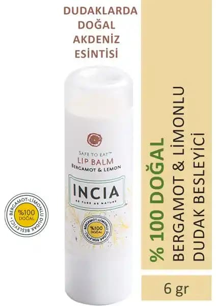 INCIA %100 Doğal Dudak Besleyici Bergamot ve Limon Bitkisel Nemlendirici Krem