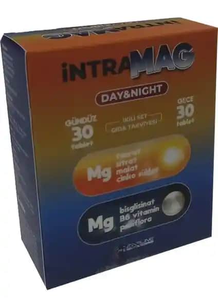 Intramag Day&Night 30+30 Tablet Günlük ve Gece Desteği Sağlayan Çok Yönlü Takviye Ürünü