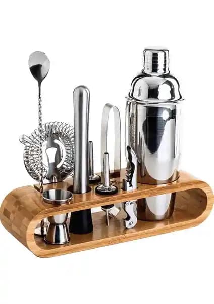 Kalesi 10 Parça 750ML Kokteyl Shaker Seti ve Bambu Stand ile Profesyonel Bar Deneyimi