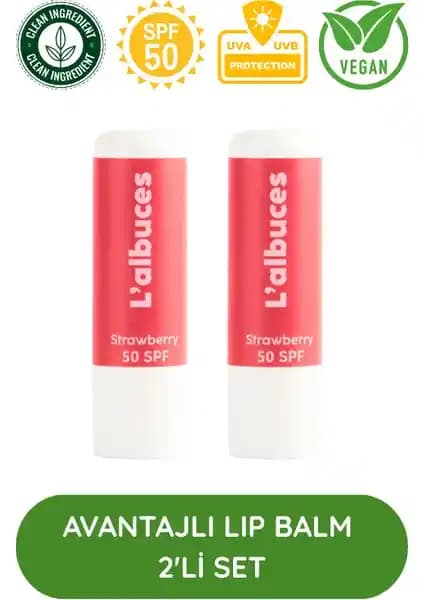 L'albuces Strawberry 50 SPF Dudak Balsam İkili Set: Güneş Koruma ve Yoğun Nemlendirme