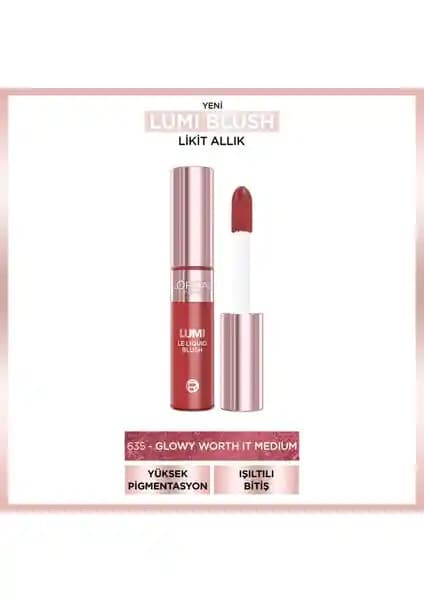 L'Oréal Paris Lumi Blush Likit Allık 635 Glowy Worth It Medium Doğal ve Parlak Makyaj İçin