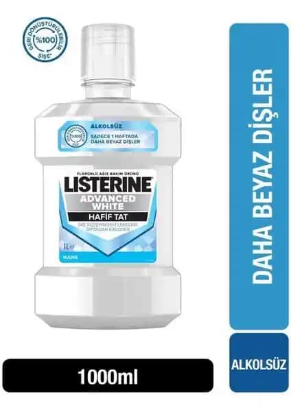 Listerine Advanced White Hafif Tat 1000 ml: Ferahlatıcı ve Hafif Tatlı Ağız Bakım Suyu