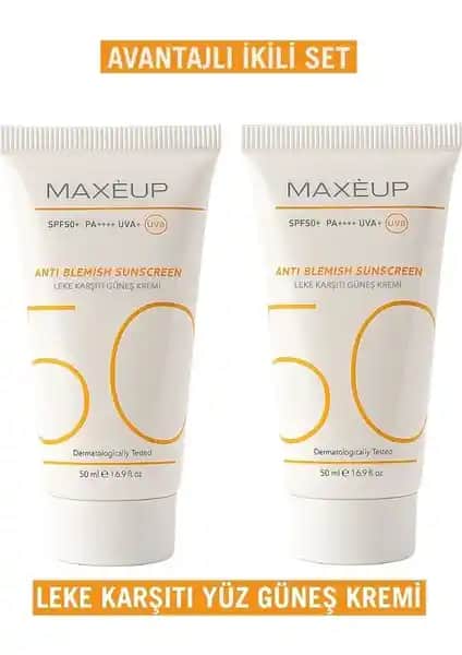 MAXEUP 2'li Su Bazlı Güneş Koruyucu ve Leke Karşıtı Nemlendirici Yüz Kremi SPF50+