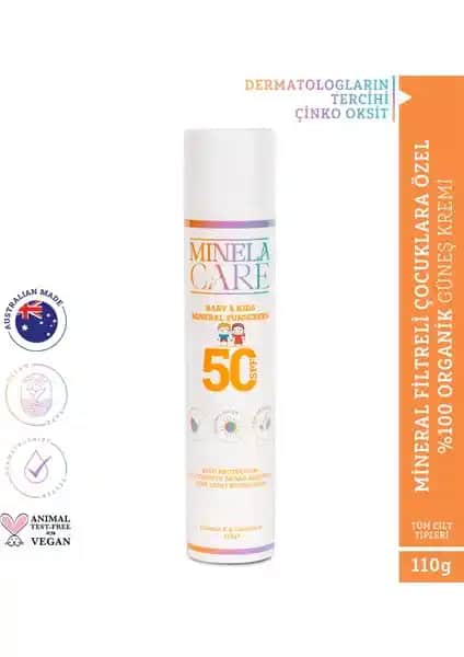 Minela Care Organik Mineral Filtreli Bebek ve Çocuk Güneş Kremi SPF 50 Güvenli ve Doğal Koruma Sağlar