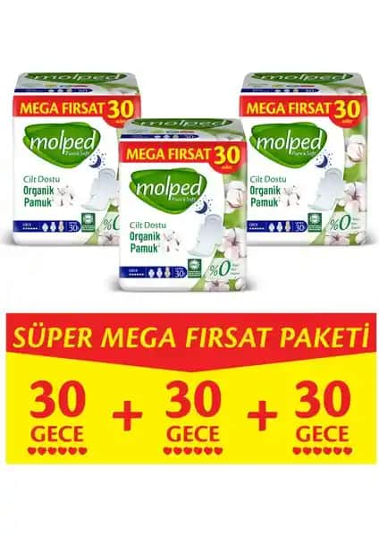 Molped Pure&Soft Gece Süper Mega Paket: Doğal ve Konforlu Hijyen Ürünü