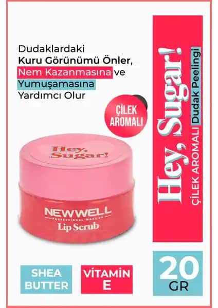 New Well Hey Sugar Çilek Aromalı Dudak Peelingi ile Doğal ve Etkili Dudak Bakımı