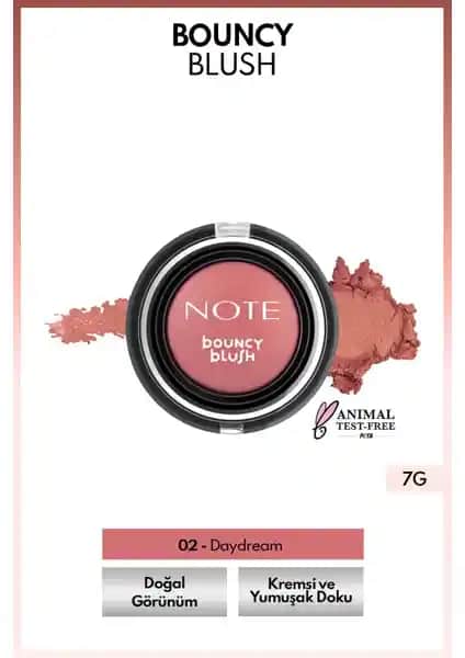 Note Bouncy Blush Yumuşak Kremsi Allık 02 Daydream Doğal ve Kalıcı Renk Seçenekleri