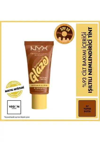 NYX Buttermelt Glaze Işıltılı Nemlendirici Tint - Doğal Görünüm ve Koruma Sağlayan Cilt Bakım Ürünü